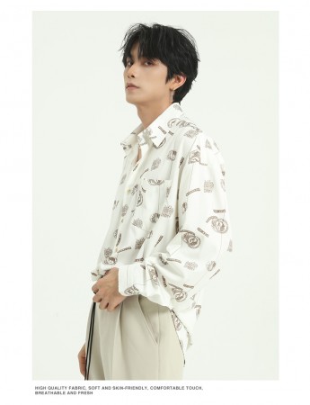 男裝 韓版寬鬆花襯衫  M-XL