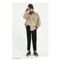 男裝 寬鬆長袖百搭款純色簡約刺繡襯衫 M-XL